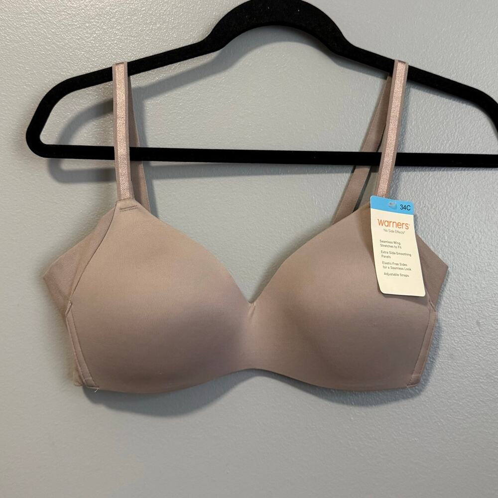 Warners Seamless Full Coverage T-Shirt Wireless Bra NEW 34C Beige